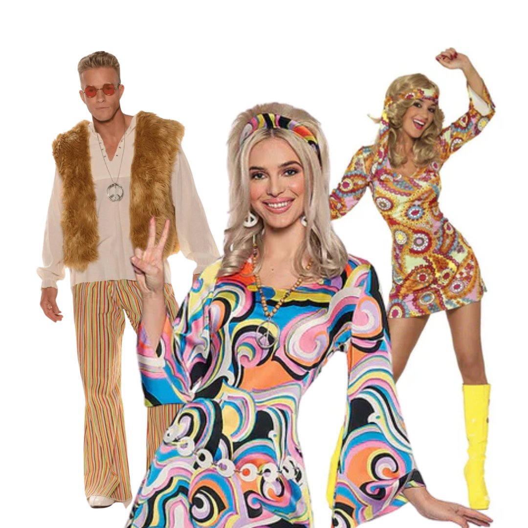 Hippie Costume Flower Power 60s 70s Go Go Retro Hippy Disco Dress Woodstock  - Abracadabra Fancy Dress