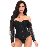 Top Drawer Black Lace Steel Boned Long Sleeve Corset