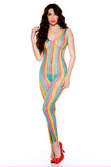 Rainbow Net Footless Crotchless Bodystocking
