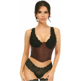 Lavish Dark Brown Brocade Open Cup Waist Cincher