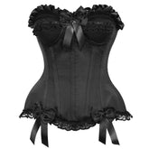 Top Drawer Black Satin Steel Boned Overbust Corset