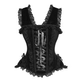 Top Drawer Black Velvet & Lace Steel Boned Corset with Cap Sleeves