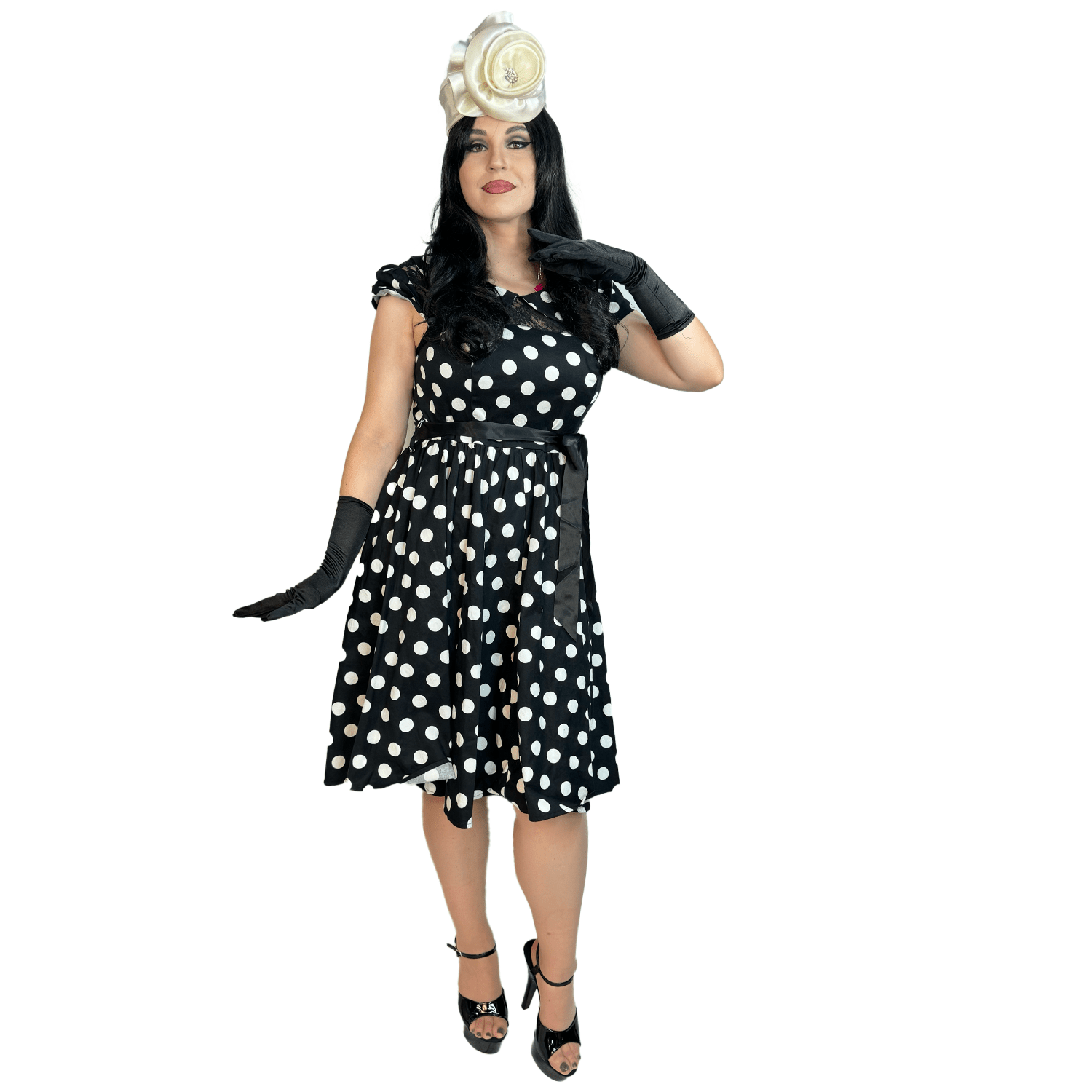 1950s Doll Polka Dot Lace Dress Women's Costume Rent / X-Large