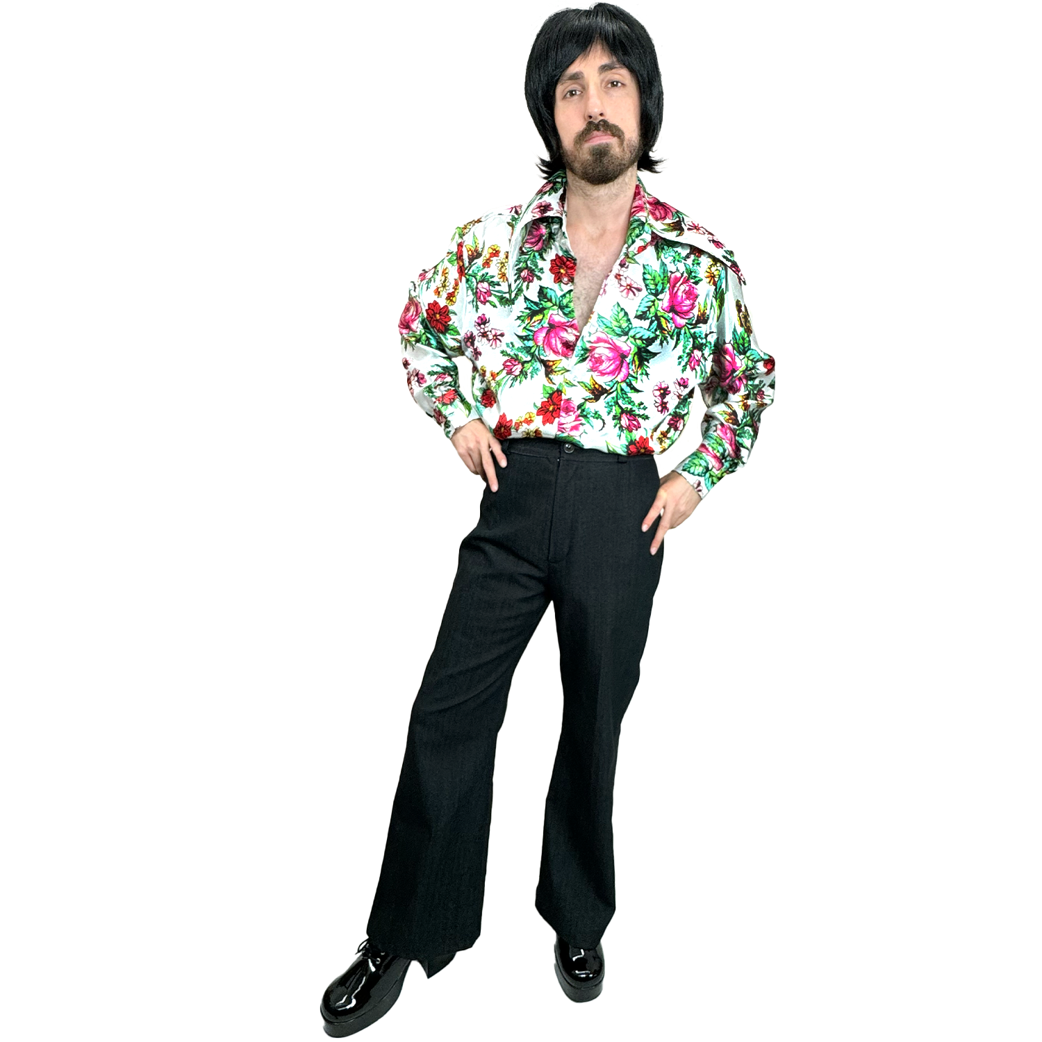 1970s Floral Men's Disco Shirt X-Large 1970s Floral Men's Disco Shirt X-Large