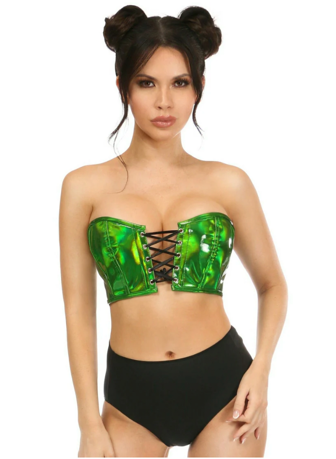 Lavish Green Holo Lace Up Bustier Top