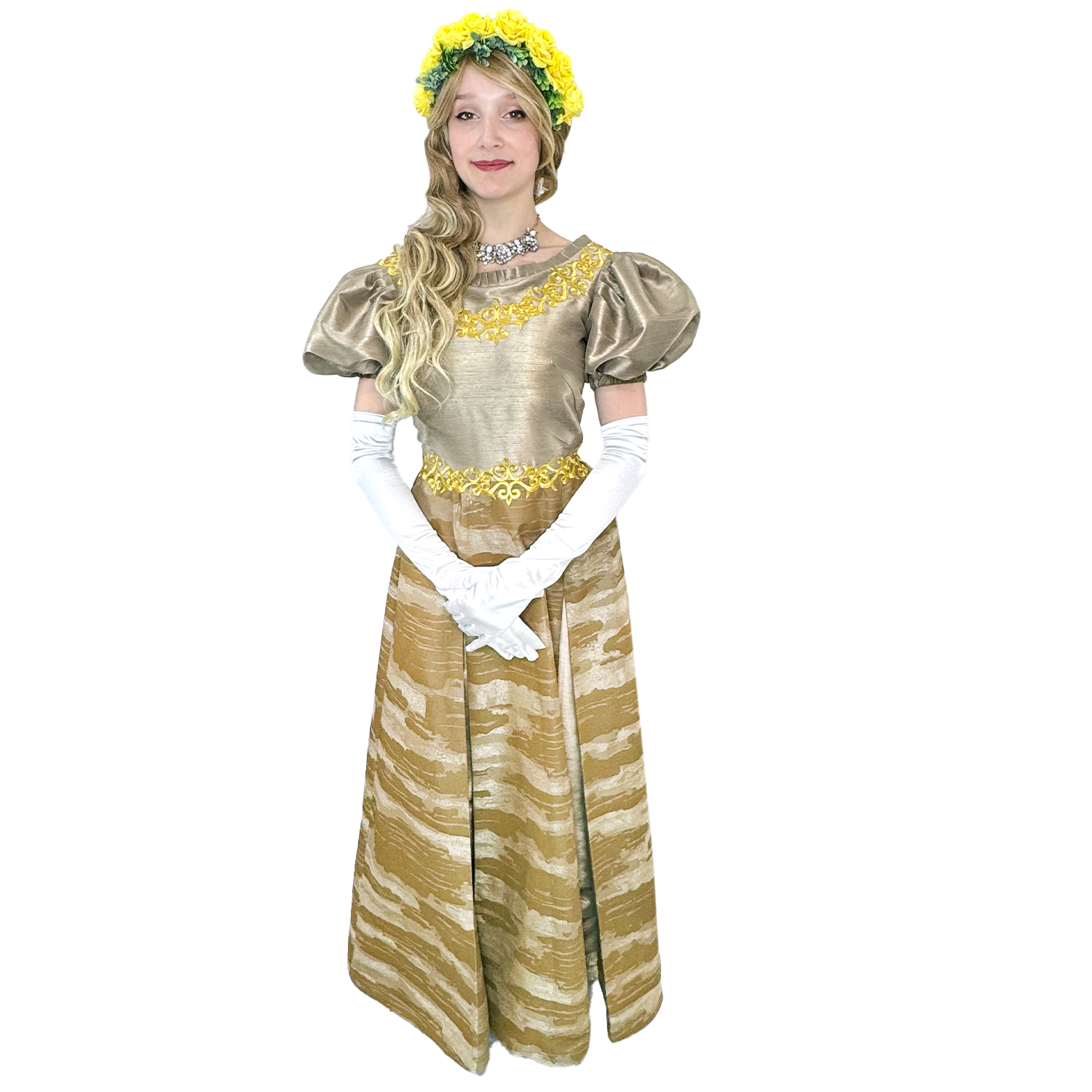 Regency Gold Cloud Patterned Dress Women's Costume Rent / Medium Regency Gold Cloud Patterned Dress Women's Costume Rent / Medium