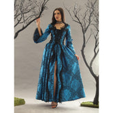 Victorian Blue Brocade Gown with Black Lace