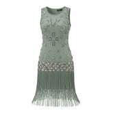 Sage Green Beaded Fringe Flapper Dress