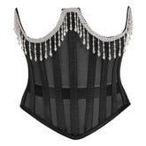 Top Drawer Steel Boned Sheer Underwire Fringe Waist Cincher