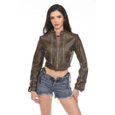 Brown Leather Zip Moto Jacket