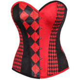 Top Drawer Black and Red Jester Print Steel Boned Corset