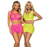 Crochet Net Tank Crop Top & Mini Skirt Set