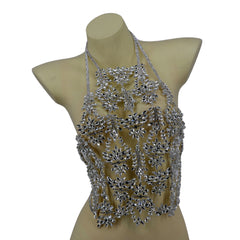 Intricate Rhinestone Halter Style Top with Lobster Clasp