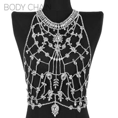 Silver Rhinestone Embellished Body Chain Jewelry