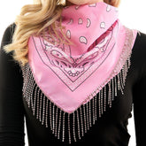 Pink Rhinestone Fringed Rodeo Scarf