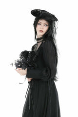 Gothic Widow Veiled Fascinator Hat