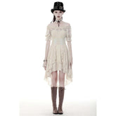 Steampunk Ivory High-Low Dress with Lace Overlay
