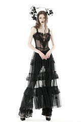 Seductive Goth Transparent Mesh and Lace Maxi Dress