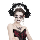 Black Feathered Beaded Crown Halo Headpiece