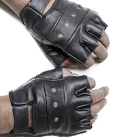 Premium Black Leather Fingerless Gloves