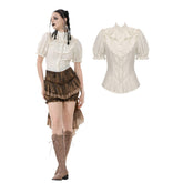 Victorian Women's Cream Short Sleeved Ruffled Shirt