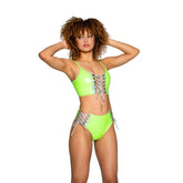 PVC/Holographic Lime Lace-Up Top