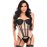 Lavish Nude and Black Mesh Underwire Bustier Corset with Garters