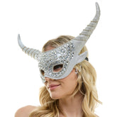 Silver Jeweled Mask with Long Horns