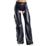Black Fringe Pleather Chaps