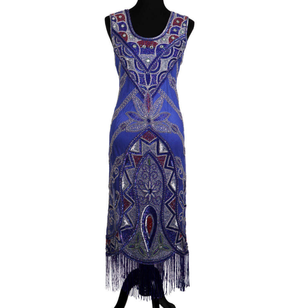 1920s Women Blue and Silver Beaded Flapper Dress Adult Costume Rent / X-Large 1920s Women Blue and Silver Beaded Flapper Dress Adult Costume Rent / X-Large
