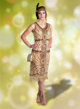 1920s Women Peach Egyptian Inspired Flapper Dress Adult Costume