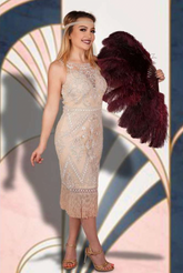 1920s Women Peach and White Beaded Flapper Dress Adult Costume