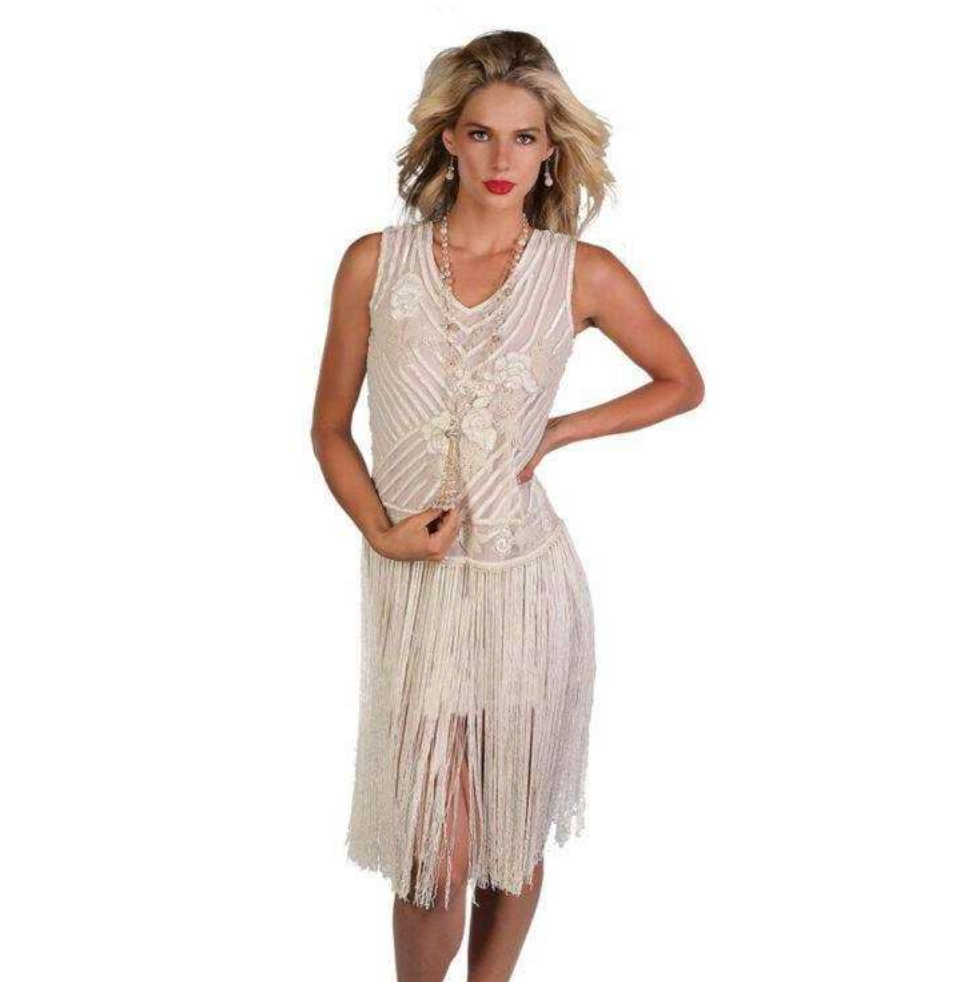 White Long Fringe Flapper Dress X-Large White Long Fringe Flapper Dress X-Large
