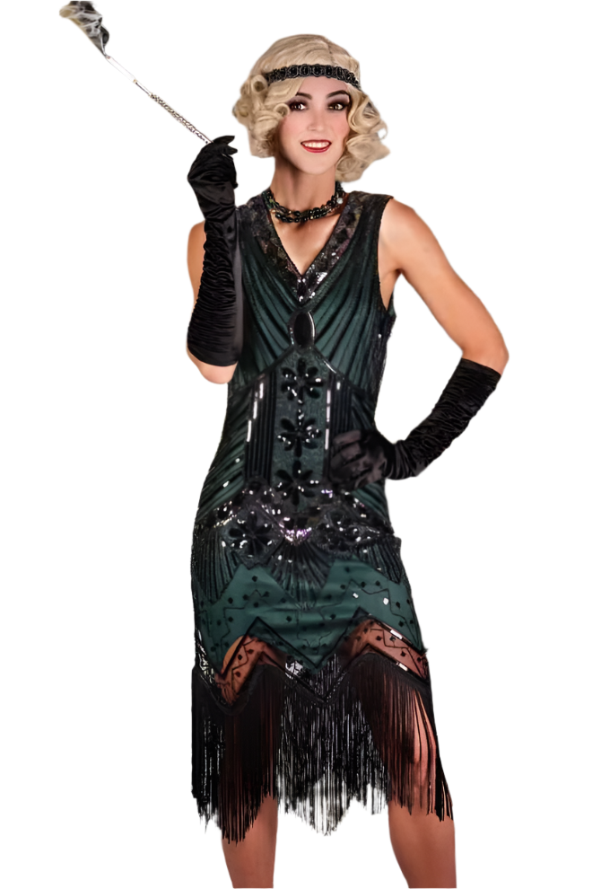 1920s Women Green and Black Beaded Flapper Dress Adult Costume AbracadabraNYC 1920s Women Green and Black Beaded Flapper Dress Adult Costume AbracadabraNYC