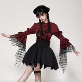 Red Distressed Frill Blouse