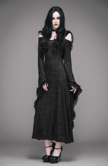 Gothic Cold Shoulder Long Sleeve Hooded Maxi Dress