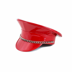 Patent Leather Festival Captain Hat with Chain Link