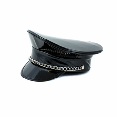 Patent Leather Festival Captain Hat with Chain Link