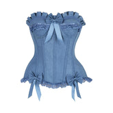 Top Drawer Blue Denim Bows Underwire Steel Boned Burlesque Corset