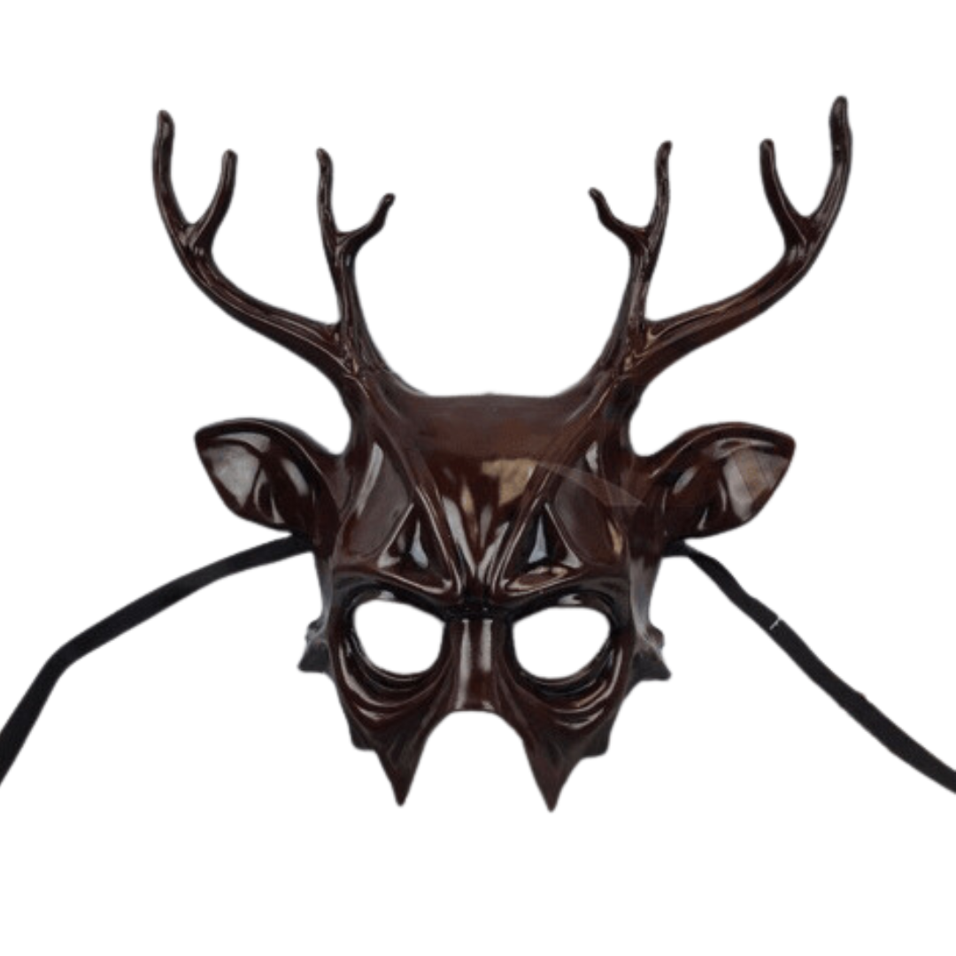 Glossy Red Masquerade Deer Mask with Antlers