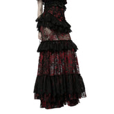 La Muerta Red and Black Floral Mesh Tiered Skirt