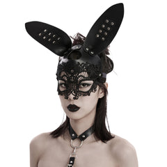 Faux Leather Gothic Lace Bunny Mask