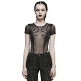 Futuristic Pleather Panel Mesh Bodysuit