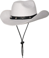 White Cowboy Faux Leather Band w/ Studs Unisex Adult Hat