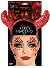 Red Sequin Devil Horn Headband & Face Stickers