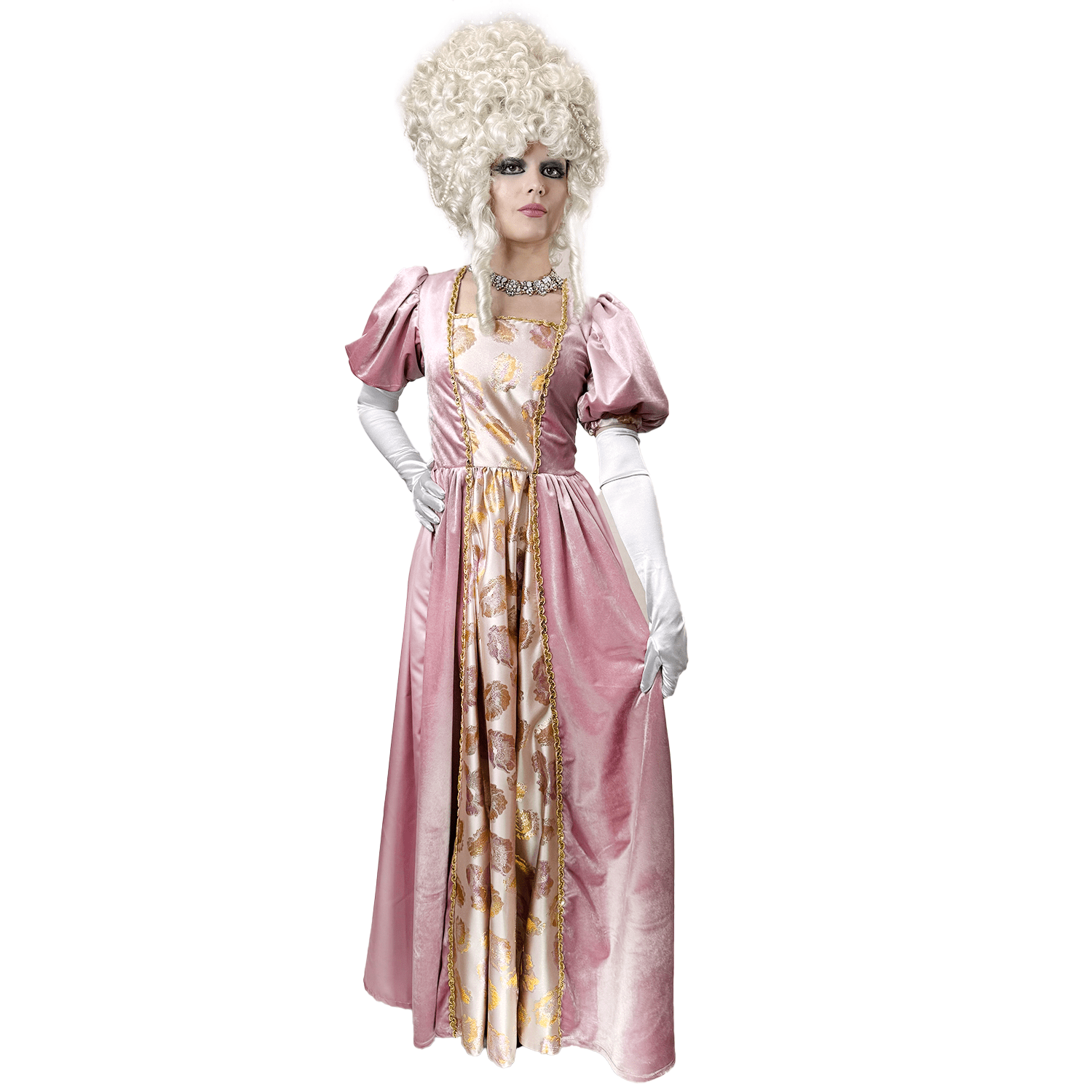 champagne velvet dress Colonial Light Pink and Champagne Velvet Women's Costume Rent / Medium