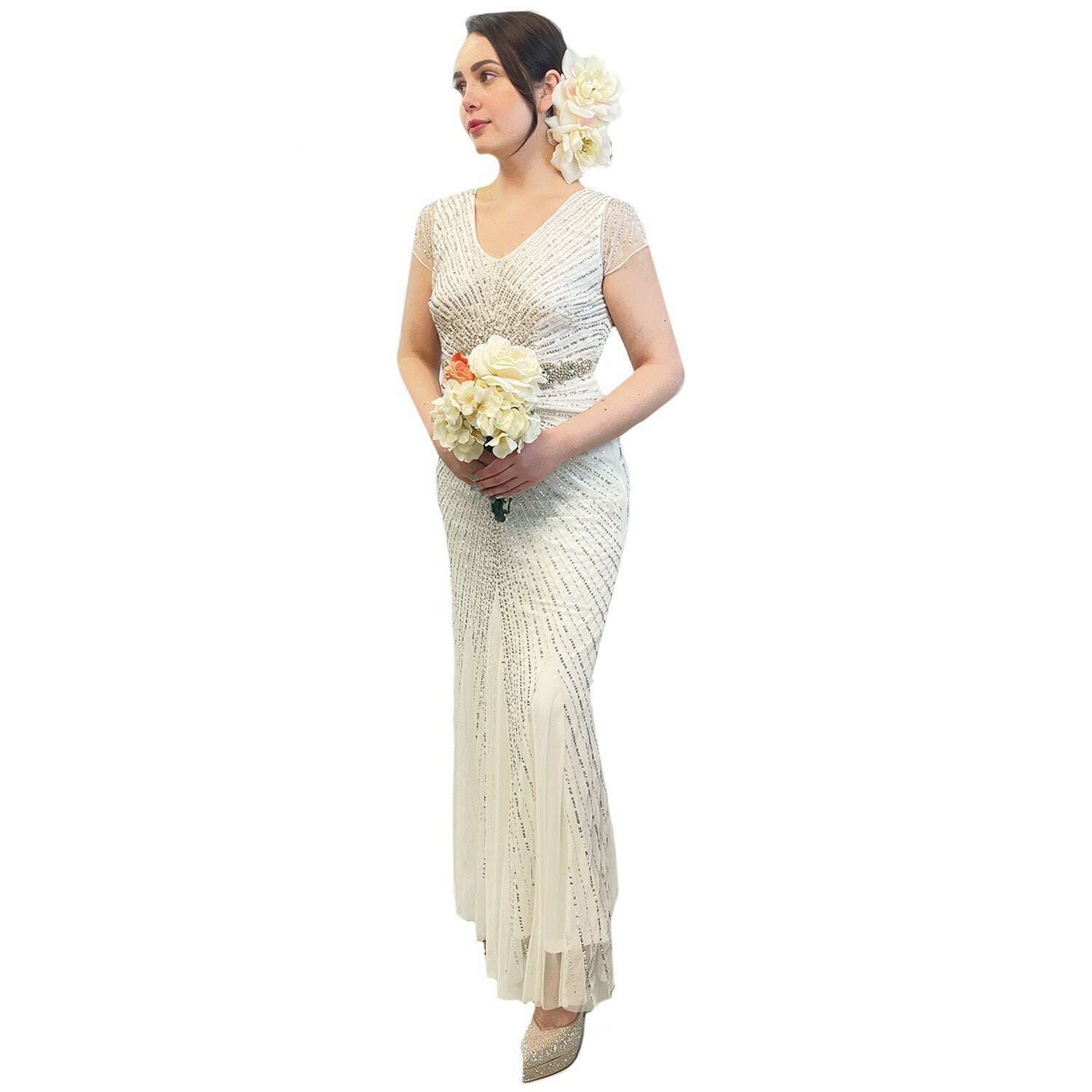 Exclusive 1920s Beaded Wedding Gown Women's Costume – AbracadabraNYC Exclusive 1920s Beaded Wedding Gown Women's Costume – AbracadabraNYC