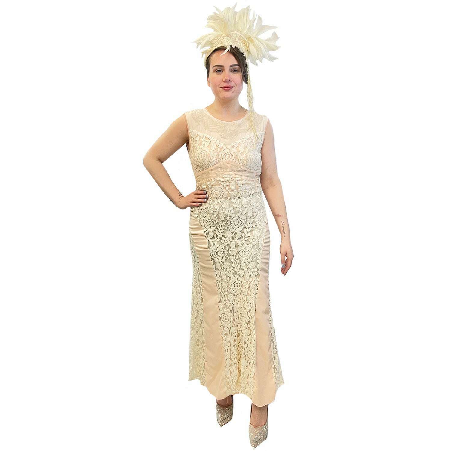 Exclusive 1920s Vintage Peach Lace Evening Dress Adult Costume Buy / Small Exclusive 1920s Vintage Peach Lace Evening Dress Adult Costume Buy / Small