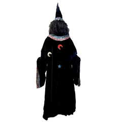 Dark Fantasy Adult Black Sequin Wizard Cloak & Hat