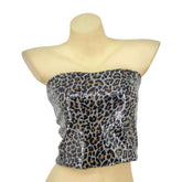 Glamorous Cheetah Print Sequin Cropped Tube Top